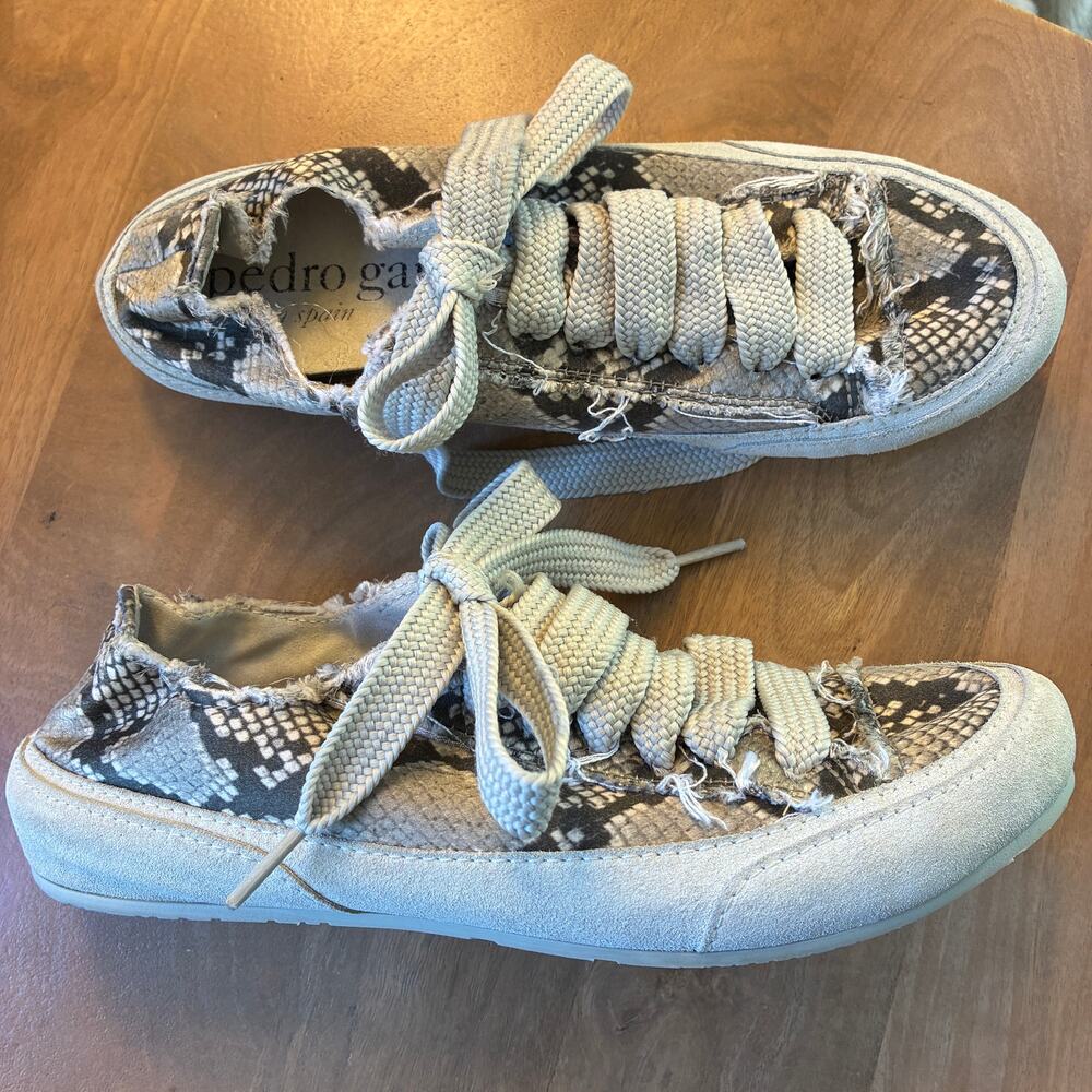 Pedro Garcia Snake Print Parson Wide Lace Suede Sneakers Grey EU 38 US 8